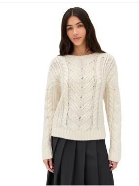 LE BOP Women's Sabine Cable Knit Sweater in Ivory, size medium